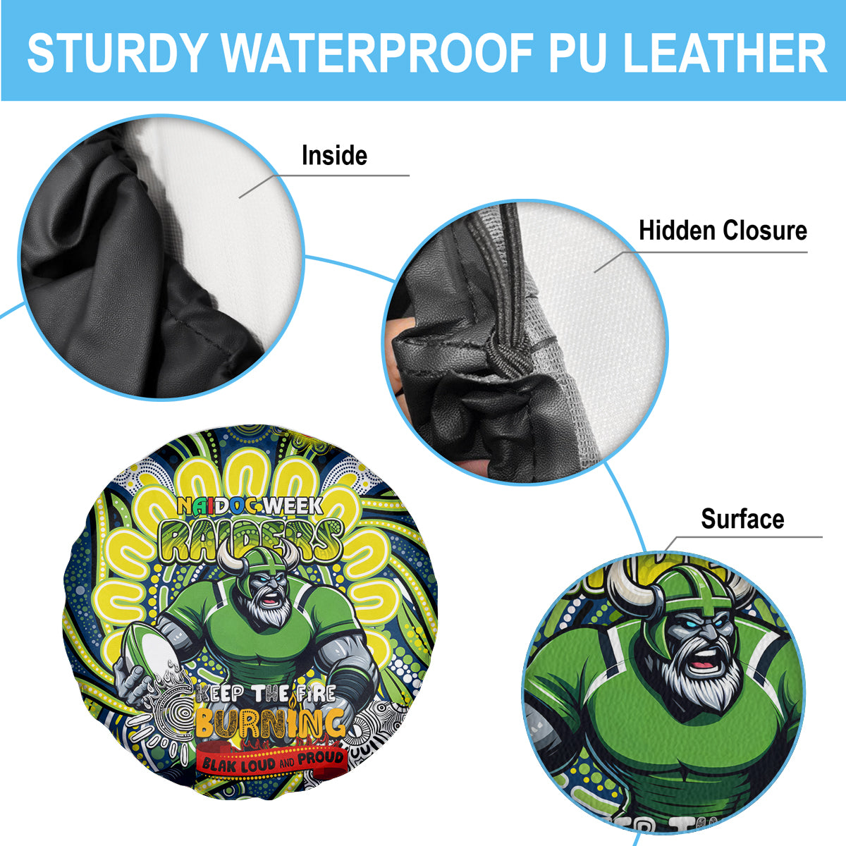Custom NAIDOC Week 2024 Raiders Spare Tire Cover Mascot Rugby DT02
