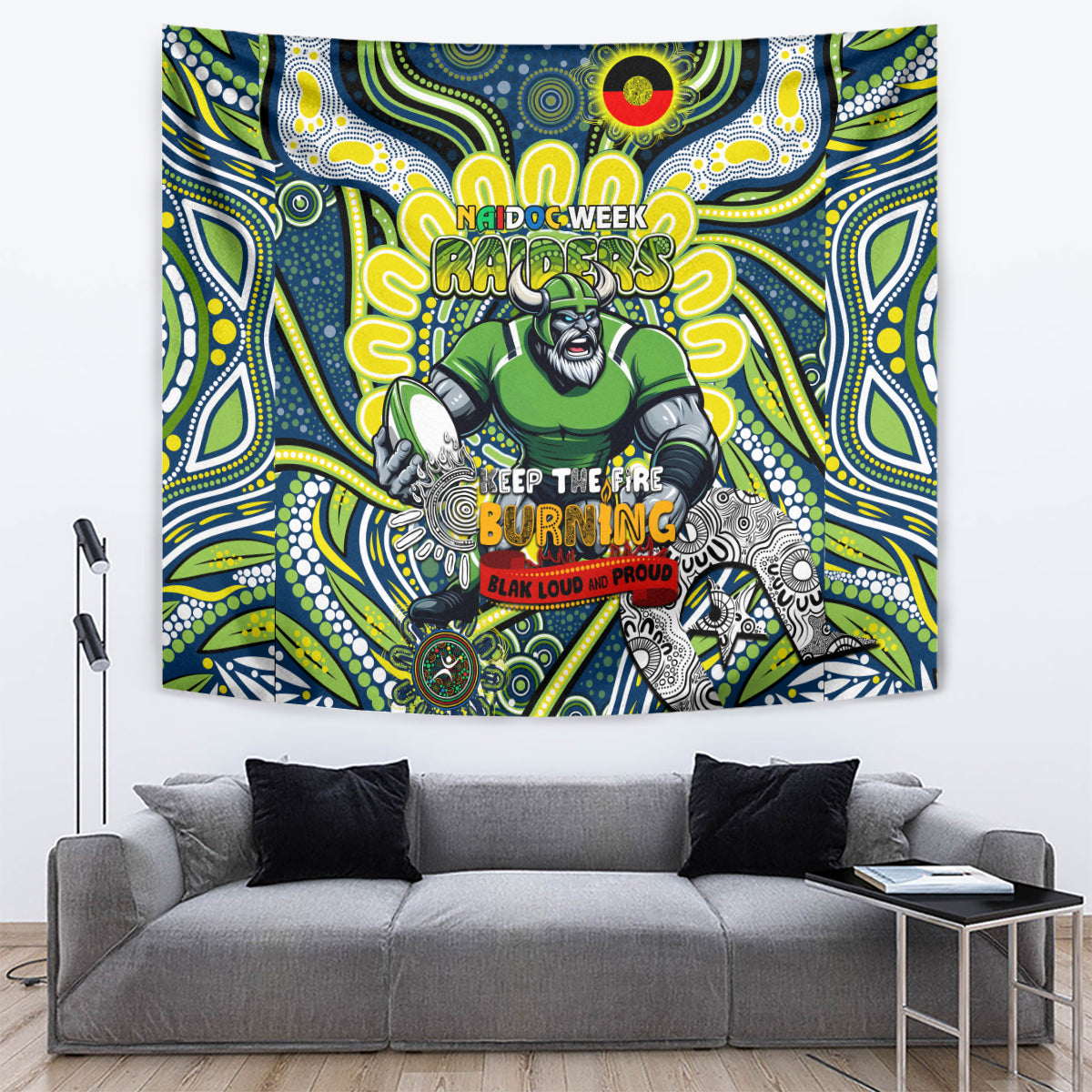 Custom NAIDOC Week 2024 Raiders Tapestry Mascot Rugby DT02