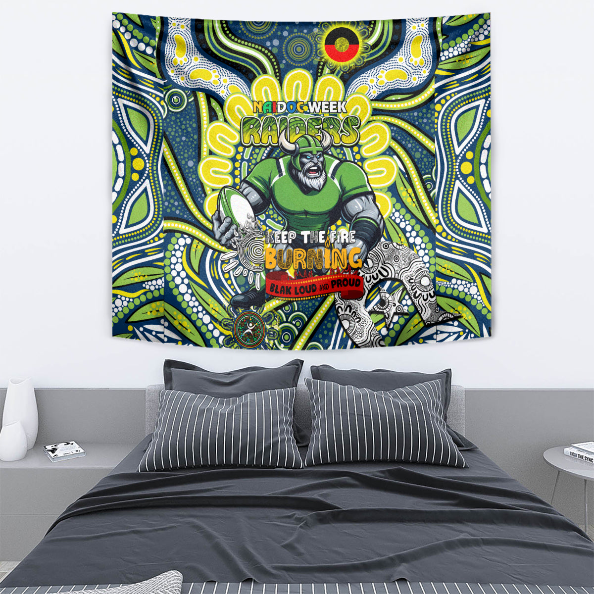 Custom NAIDOC Week 2024 Raiders Tapestry Mascot Rugby DT02
