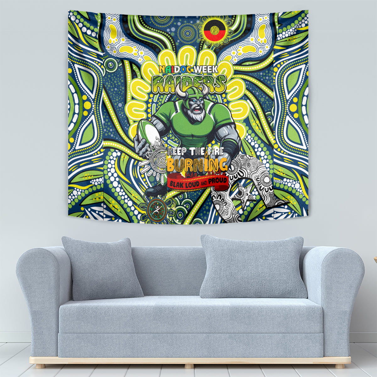 Custom NAIDOC Week 2024 Raiders Tapestry Mascot Rugby DT02