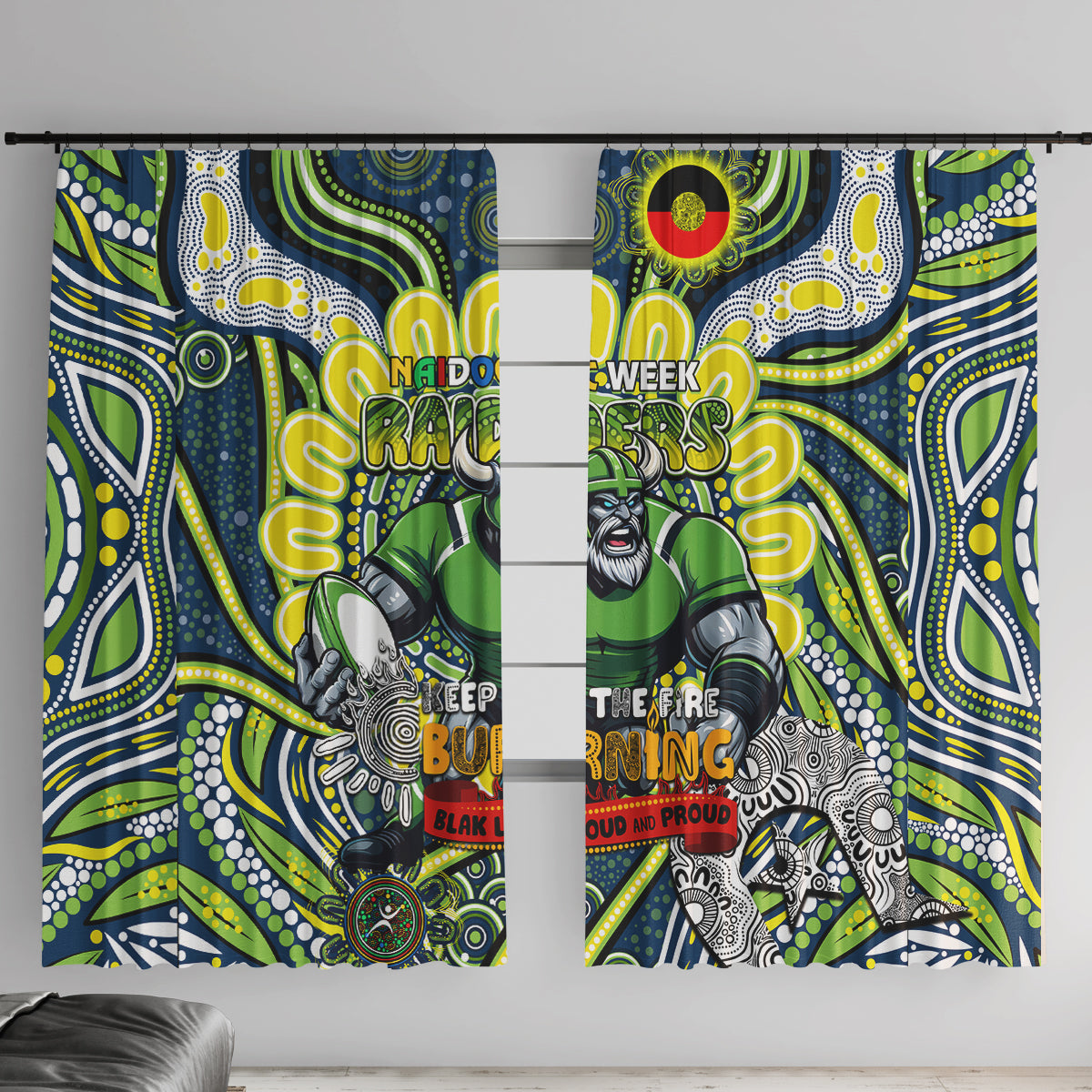 Custom NAIDOC Week 2024 Raiders Window Curtain Mascot Rugby DT02