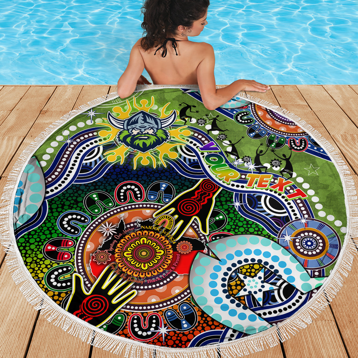 Personalised Raiders NAIDOC Week 2024 Beach Blanket Australia Aboriginal Dot Painting