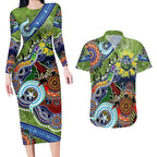 Personalised Raiders NAIDOC Week 2024 Couples Matching Long Sleeve Bodycon Dress and Hawaiian Shirt Australia Aboriginal Dot Painting