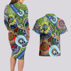 Personalised Raiders NAIDOC Week 2024 Couples Matching Long Sleeve Bodycon Dress and Hawaiian Shirt Australia Aboriginal Dot Painting