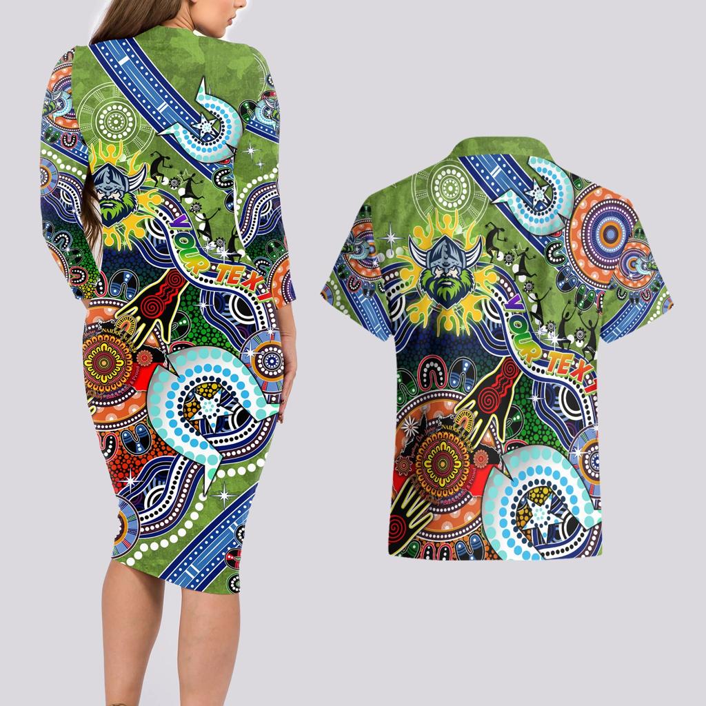 Personalised Raiders NAIDOC Week 2024 Couples Matching Long Sleeve Bodycon Dress and Hawaiian Shirt Australia Aboriginal Dot Painting