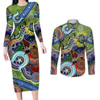 Personalised Raiders NAIDOC Week 2024 Couples Matching Long Sleeve Bodycon Dress and Long Sleeve Button Shirt Australia Aboriginal Dot Painting