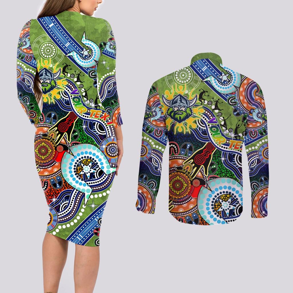 Personalised Raiders NAIDOC Week 2024 Couples Matching Long Sleeve Bodycon Dress and Long Sleeve Button Shirt Australia Aboriginal Dot Painting