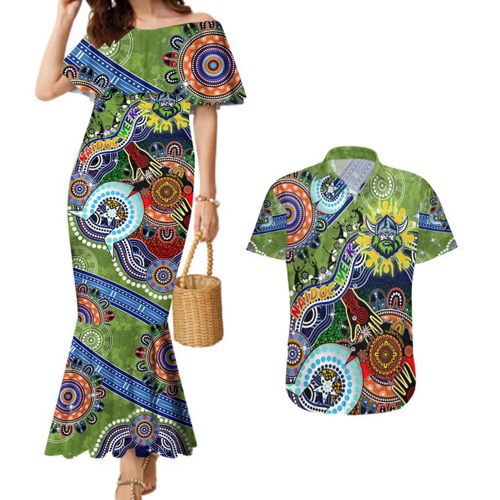 Personalised Raiders NAIDOC Week 2024 Couples Matching Mermaid Dress and Hawaiian Shirt Australia Aboriginal Dot Painting