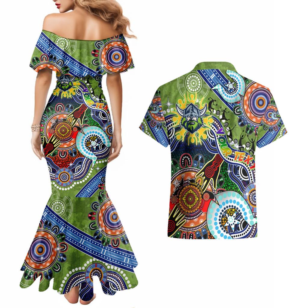 Personalised Raiders NAIDOC Week 2024 Couples Matching Mermaid Dress and Hawaiian Shirt Australia Aboriginal Dot Painting