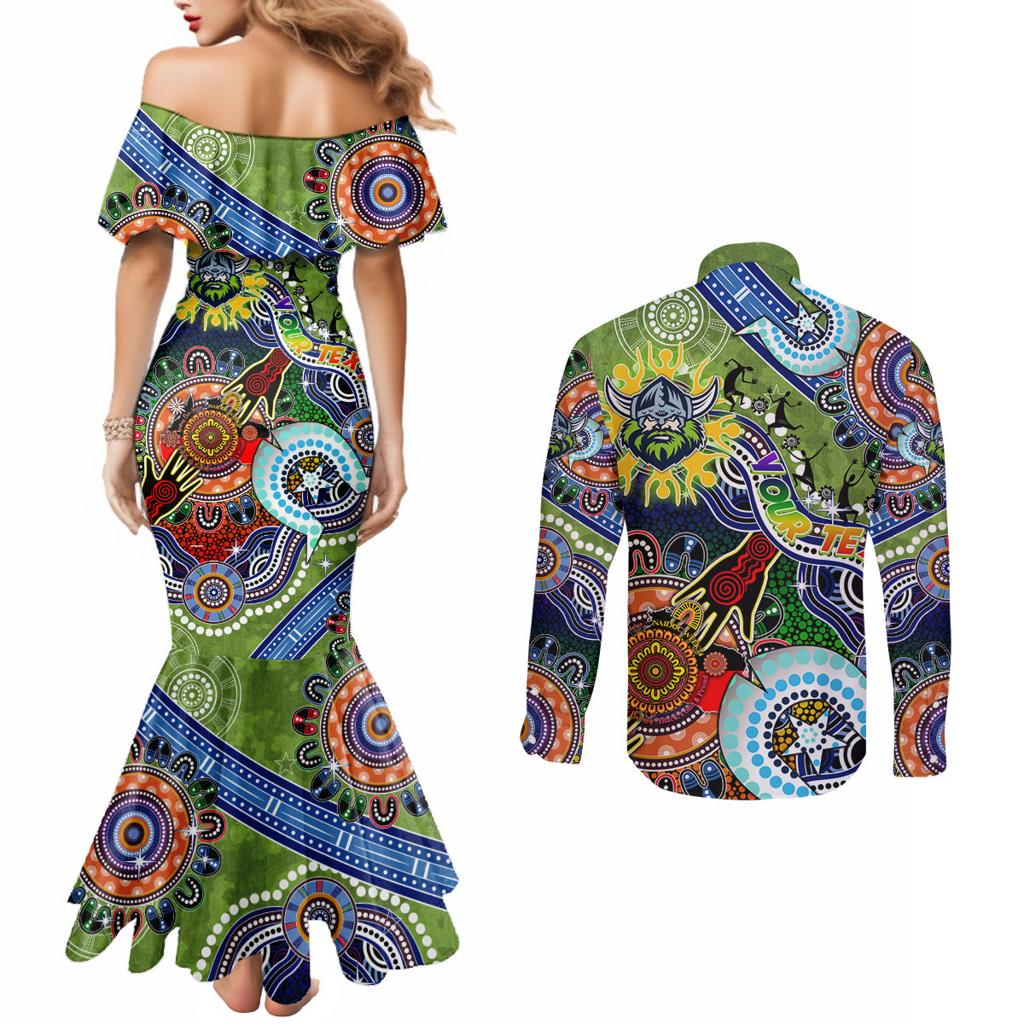 Personalised Raiders NAIDOC Week 2024 Couples Matching Mermaid Dress and Long Sleeve Button Shirt Australia Aboriginal Dot Painting