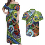 Personalised Raiders NAIDOC Week 2024 Couples Matching Off Shoulder Maxi Dress and Hawaiian Shirt Australia Aboriginal Dot Painting