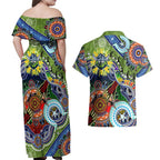 Personalised Raiders NAIDOC Week 2024 Couples Matching Off Shoulder Maxi Dress and Hawaiian Shirt Australia Aboriginal Dot Painting