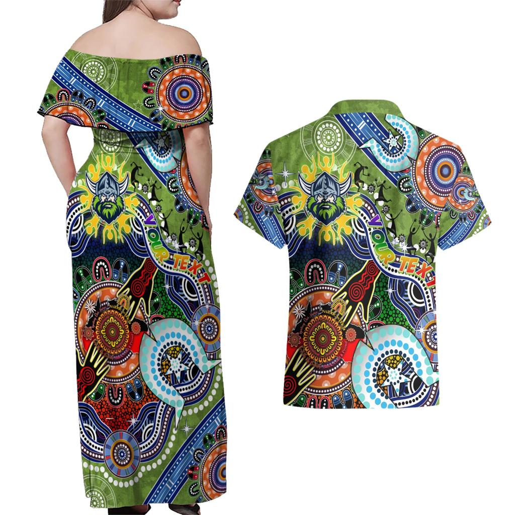 Personalised Raiders NAIDOC Week 2024 Couples Matching Off Shoulder Maxi Dress and Hawaiian Shirt Australia Aboriginal Dot Painting