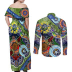 Personalised Raiders NAIDOC Week 2024 Couples Matching Off Shoulder Maxi Dress and Long Sleeve Button Shirt Australia Aboriginal Dot Painting
