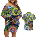 Personalised Raiders NAIDOC Week 2024 Couples Matching Off Shoulder Short Dress and Hawaiian Shirt Australia Aboriginal Dot Painting