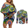 Personalised Raiders NAIDOC Week 2024 Couples Matching Off Shoulder Short Dress and Long Sleeve Button Shirt Australia Aboriginal Dot Painting