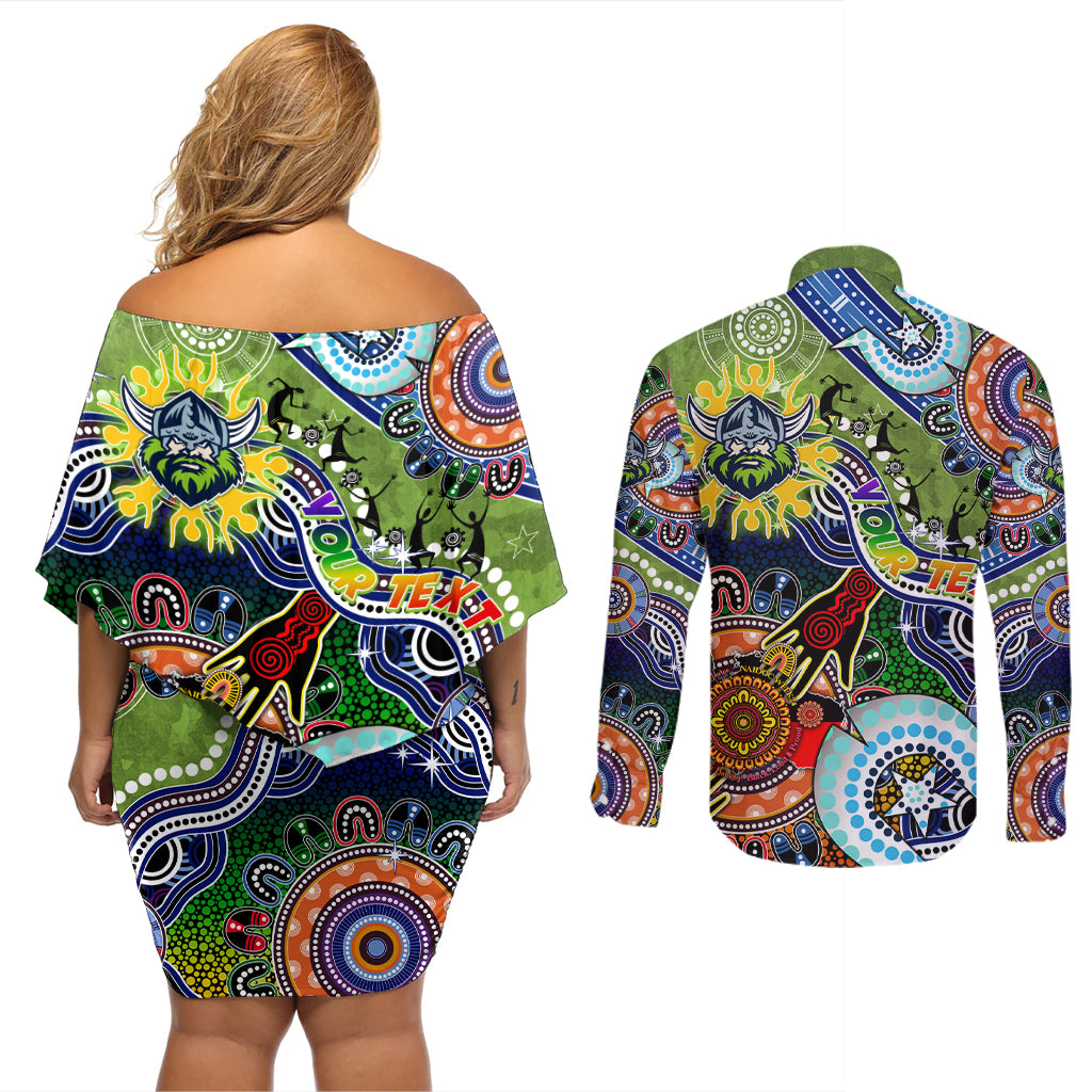 Personalised Raiders NAIDOC Week 2024 Couples Matching Off Shoulder Short Dress and Long Sleeve Button Shirt Australia Aboriginal Dot Painting
