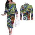 Personalised Raiders NAIDOC Week 2024 Couples Matching Off The Shoulder Long Sleeve Dress and Long Sleeve Button Shirt Australia Aboriginal Dot Painting