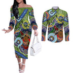Personalised Raiders NAIDOC Week 2024 Couples Matching Off The Shoulder Long Sleeve Dress and Long Sleeve Button Shirt Australia Aboriginal Dot Painting