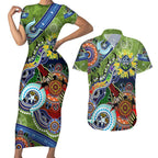 Personalised Raiders NAIDOC Week 2024 Couples Matching Short Sleeve Bodycon Dress and Hawaiian Shirt Australia Aboriginal Dot Painting