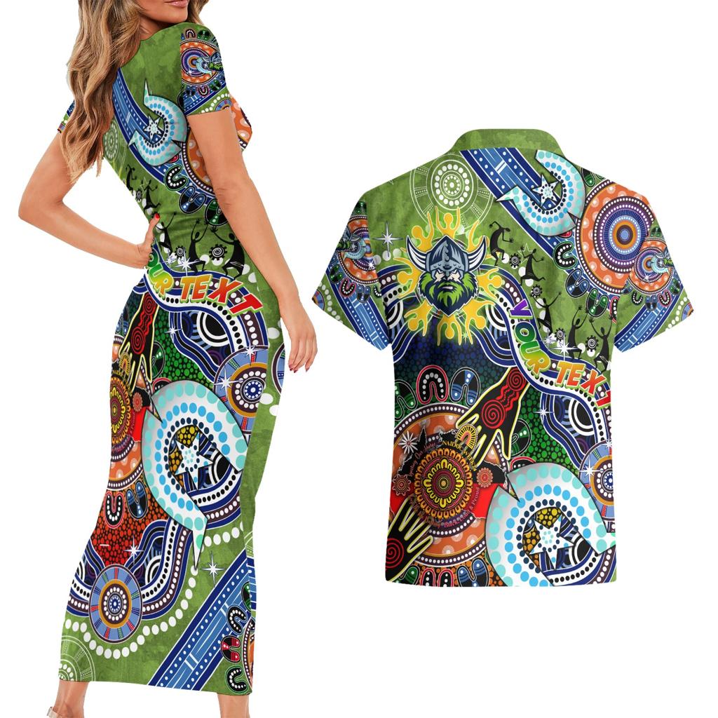 Personalised Raiders NAIDOC Week 2024 Couples Matching Short Sleeve Bodycon Dress and Hawaiian Shirt Australia Aboriginal Dot Painting