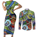 Personalised Raiders NAIDOC Week 2024 Couples Matching Short Sleeve Bodycon Dress and Long Sleeve Button Shirt Australia Aboriginal Dot Painting