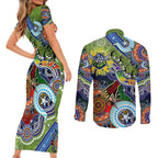 Personalised Raiders NAIDOC Week 2024 Couples Matching Short Sleeve Bodycon Dress and Long Sleeve Button Shirt Australia Aboriginal Dot Painting