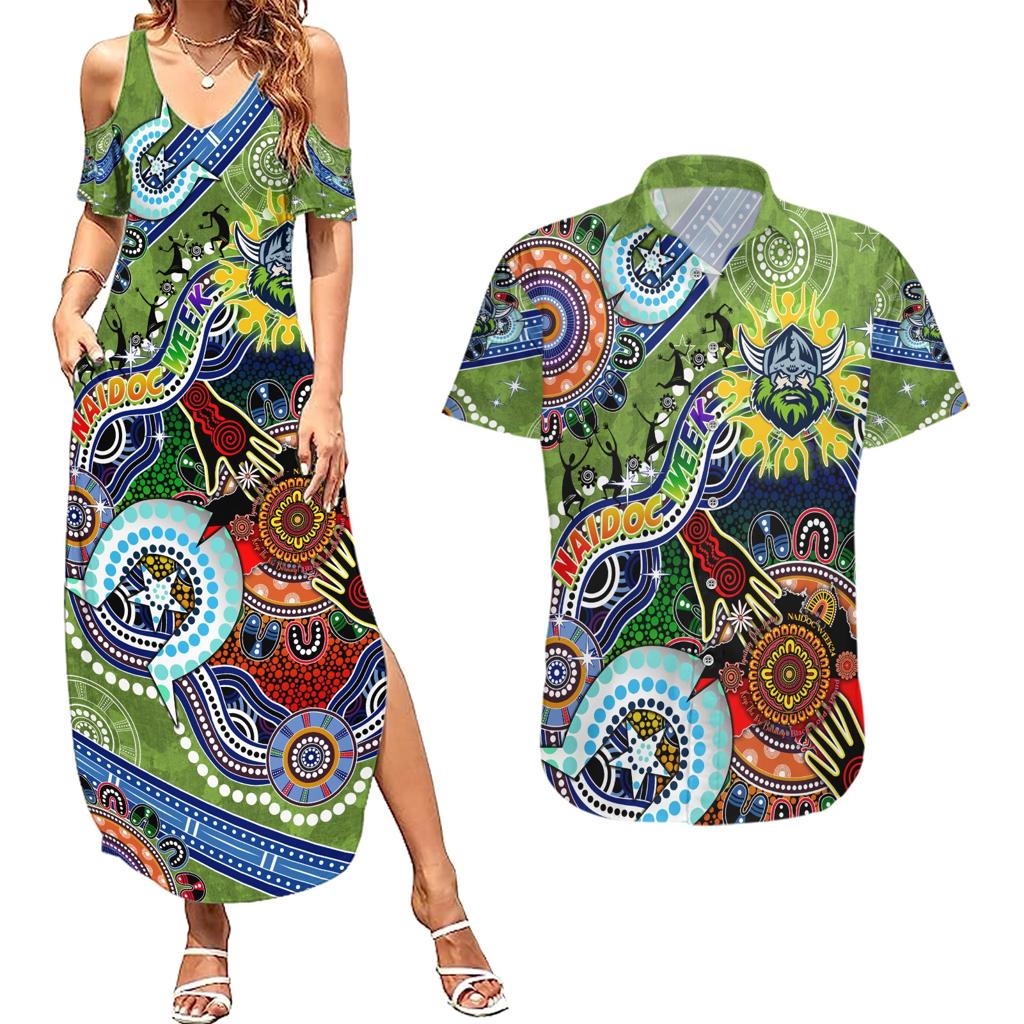 Personalised Raiders NAIDOC Week 2024 Couples Matching Summer Maxi Dress and Hawaiian Shirt Australia Aboriginal Dot Painting