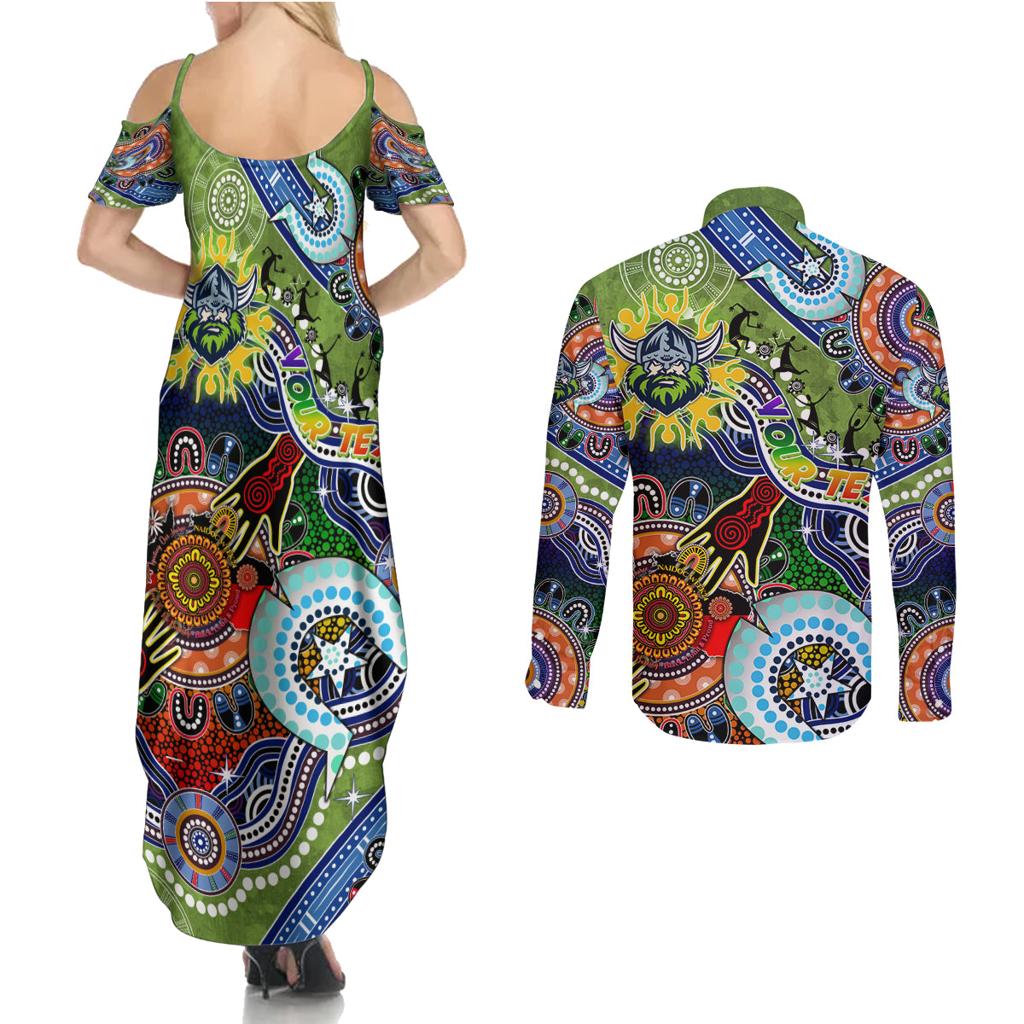 Personalised Raiders NAIDOC Week 2024 Couples Matching Summer Maxi Dress and Long Sleeve Button Shirt Australia Aboriginal Dot Painting