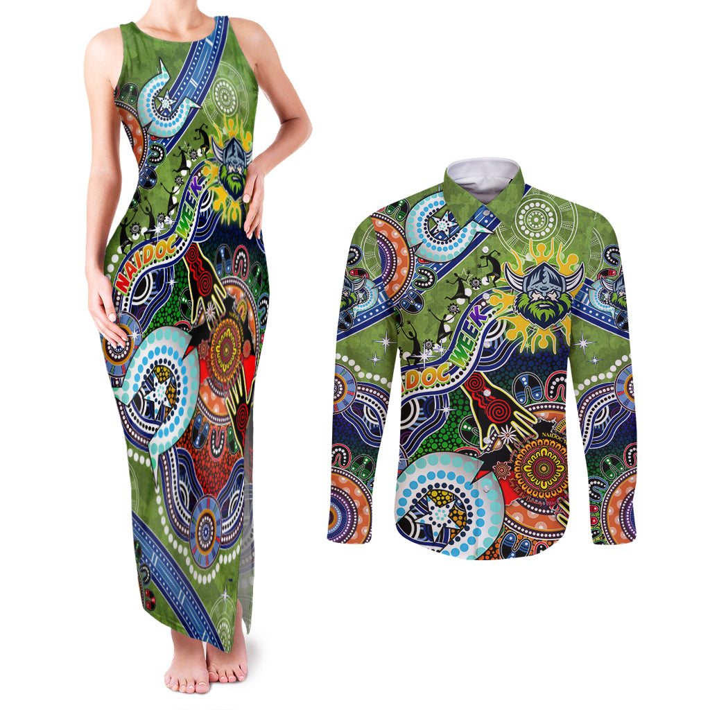 Personalised Raiders NAIDOC Week 2024 Couples Matching Tank Maxi Dress and Long Sleeve Button Shirt Australia Aboriginal Dot Painting