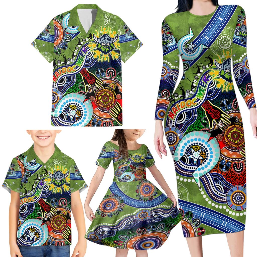 Personalised Raiders NAIDOC Week 2024 Family Matching Long Sleeve Bodycon Dress and Hawaiian Shirt Australia Aboriginal Dot Painting