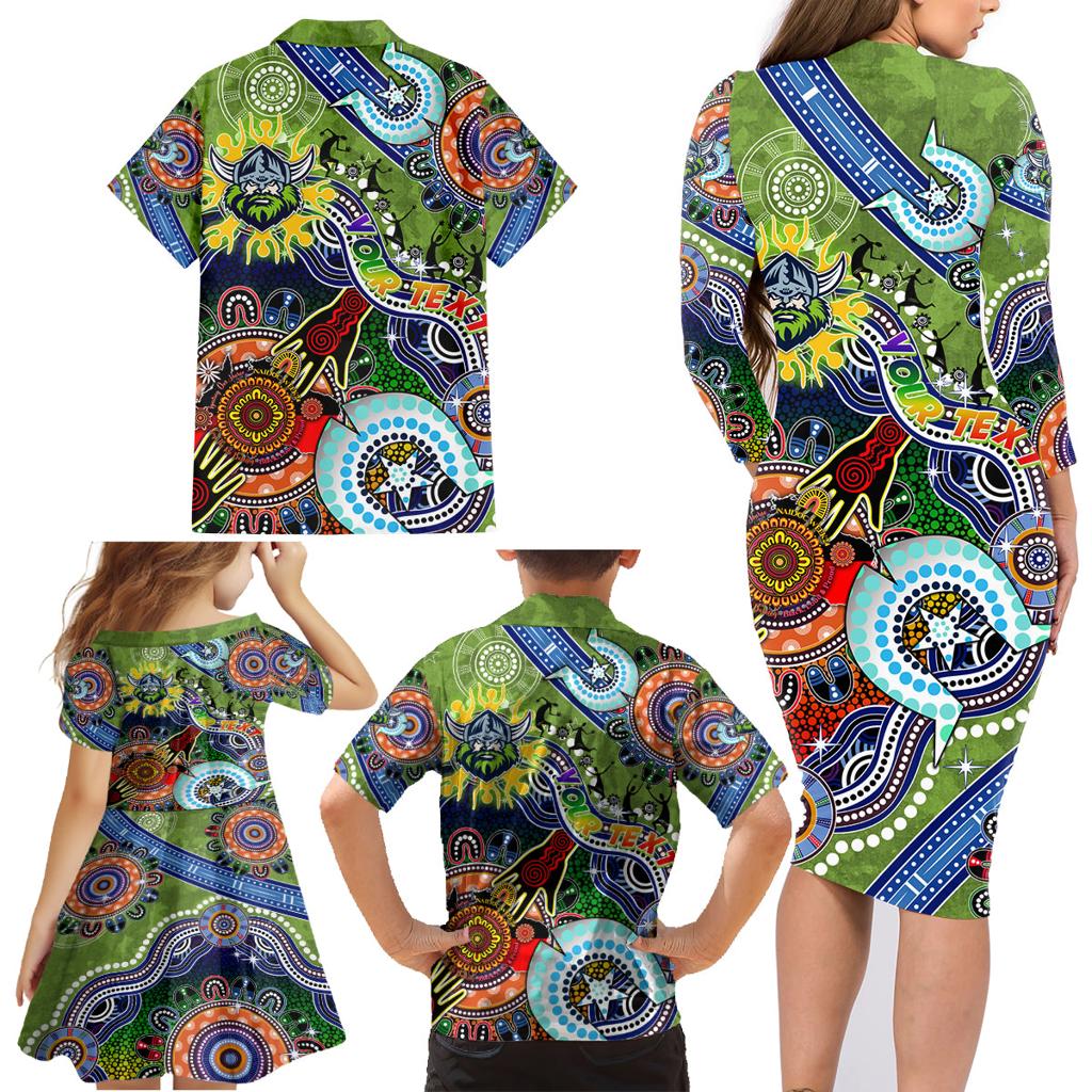 Personalised Raiders NAIDOC Week 2024 Family Matching Long Sleeve Bodycon Dress and Hawaiian Shirt Australia Aboriginal Dot Painting