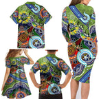 Personalised Raiders NAIDOC Week 2024 Family Matching Long Sleeve Bodycon Dress and Hawaiian Shirt Australia Aboriginal Dot Painting