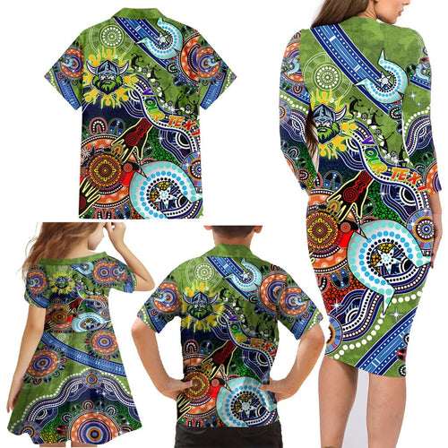 Personalised Raiders NAIDOC Week 2024 Family Matching Long Sleeve Bodycon Dress and Hawaiian Shirt Australia Aboriginal Dot Painting