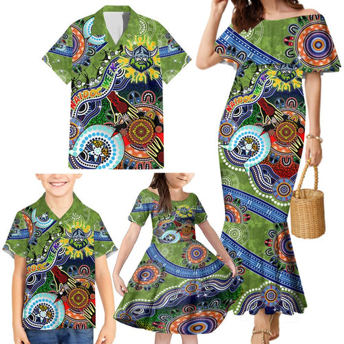 Personalised Raiders NAIDOC Week 2024 Family Matching Mermaid Dress and Hawaiian Shirt Australia Aboriginal Dot Painting