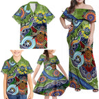 Personalised Raiders NAIDOC Week 2024 Family Matching Off Shoulder Maxi Dress and Hawaiian Shirt Australia Aboriginal Dot Painting