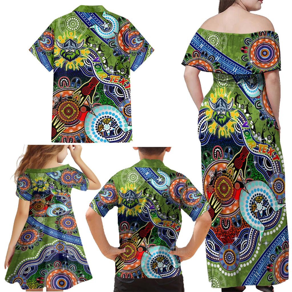Personalised Raiders NAIDOC Week 2024 Family Matching Off Shoulder Maxi Dress and Hawaiian Shirt Australia Aboriginal Dot Painting