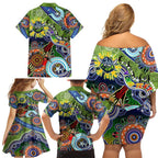 Personalised Raiders NAIDOC Week 2024 Family Matching Off Shoulder Short Dress and Hawaiian Shirt Australia Aboriginal Dot Painting