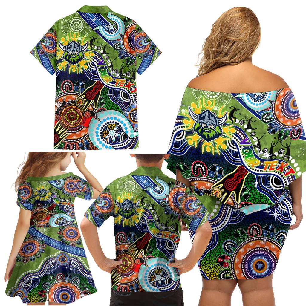 Personalised Raiders NAIDOC Week 2024 Family Matching Off Shoulder Short Dress and Hawaiian Shirt Australia Aboriginal Dot Painting