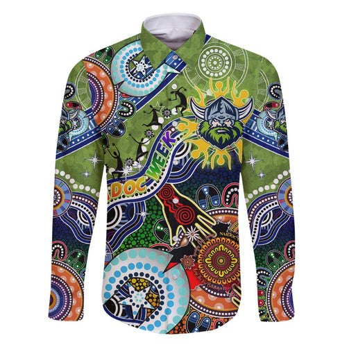 Personalised Raiders NAIDOC Week 2024 Family Matching Off Shoulder Short Dress and Hawaiian Shirt Australia Aboriginal Dot Painting