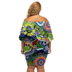 Personalised Raiders NAIDOC Week 2024 Family Matching Off Shoulder Short Dress and Hawaiian Shirt Australia Aboriginal Dot Painting