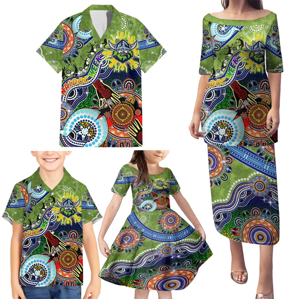 Personalised Raiders NAIDOC Week 2024 Family Matching Puletasi and Hawaiian Shirt Australia Aboriginal Dot Painting