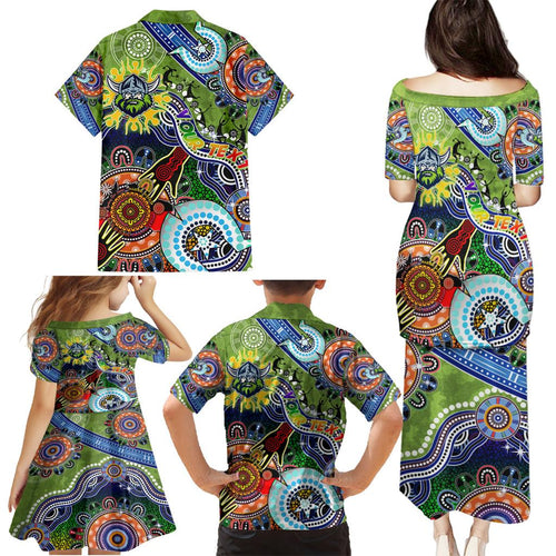 Personalised Raiders NAIDOC Week 2024 Family Matching Puletasi and Hawaiian Shirt Australia Aboriginal Dot Painting