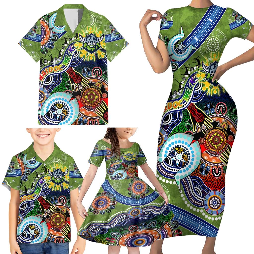 Personalised Raiders NAIDOC Week 2024 Family Matching Short Sleeve Bodycon Dress and Hawaiian Shirt Australia Aboriginal Dot Painting