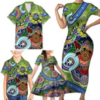 Personalised Raiders NAIDOC Week 2024 Family Matching Short Sleeve Bodycon Dress and Hawaiian Shirt Australia Aboriginal Dot Painting