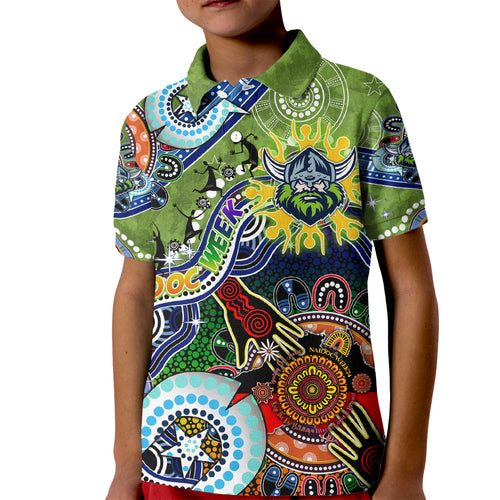 Personalised Raiders NAIDOC Week 2024 Kid Polo Shirt Australia Aboriginal Dot Painting