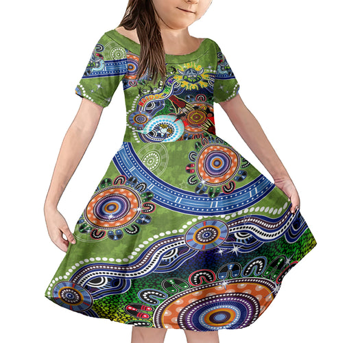 Personalised Raiders NAIDOC Week 2024 Kid Short Sleeve Dress Australia Aboriginal Dot Painting