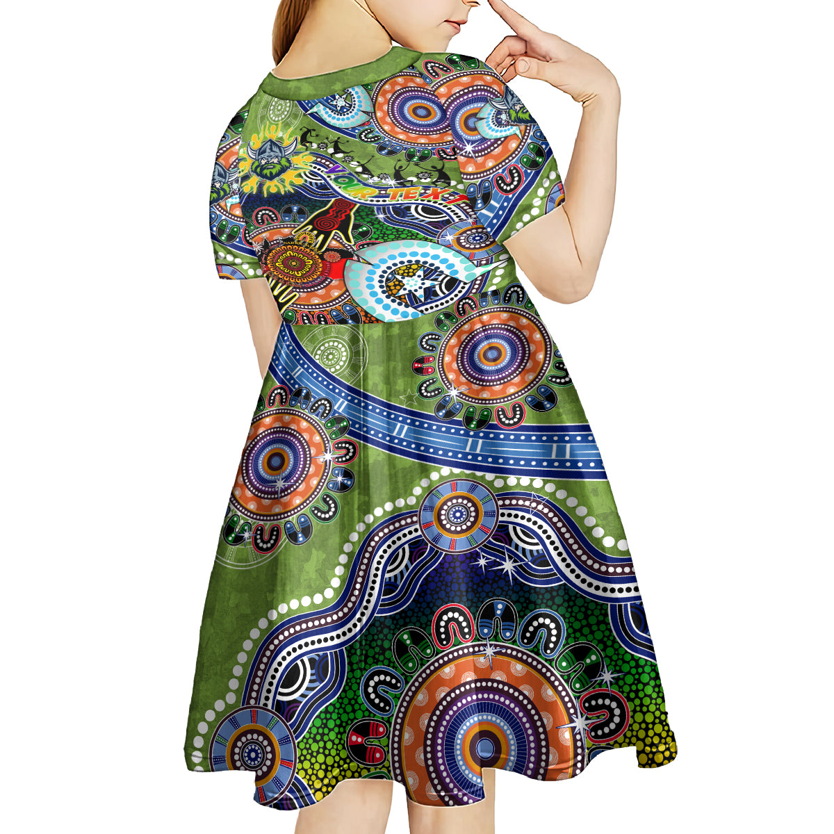 Personalised Raiders NAIDOC Week 2024 Kid Short Sleeve Dress Australia Aboriginal Dot Painting
