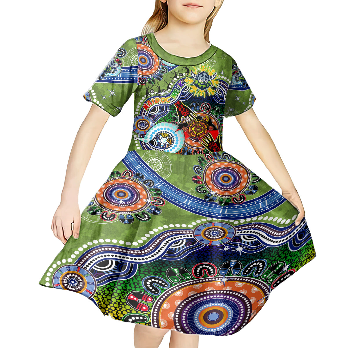 Personalised Raiders NAIDOC Week 2024 Kid Short Sleeve Dress Australia Aboriginal Dot Painting