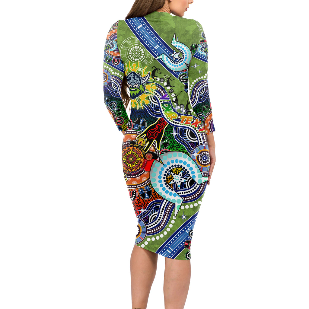 Personalised Raiders NAIDOC Week 2024 Long Sleeve Bodycon Dress Australia Aboriginal Dot Painting